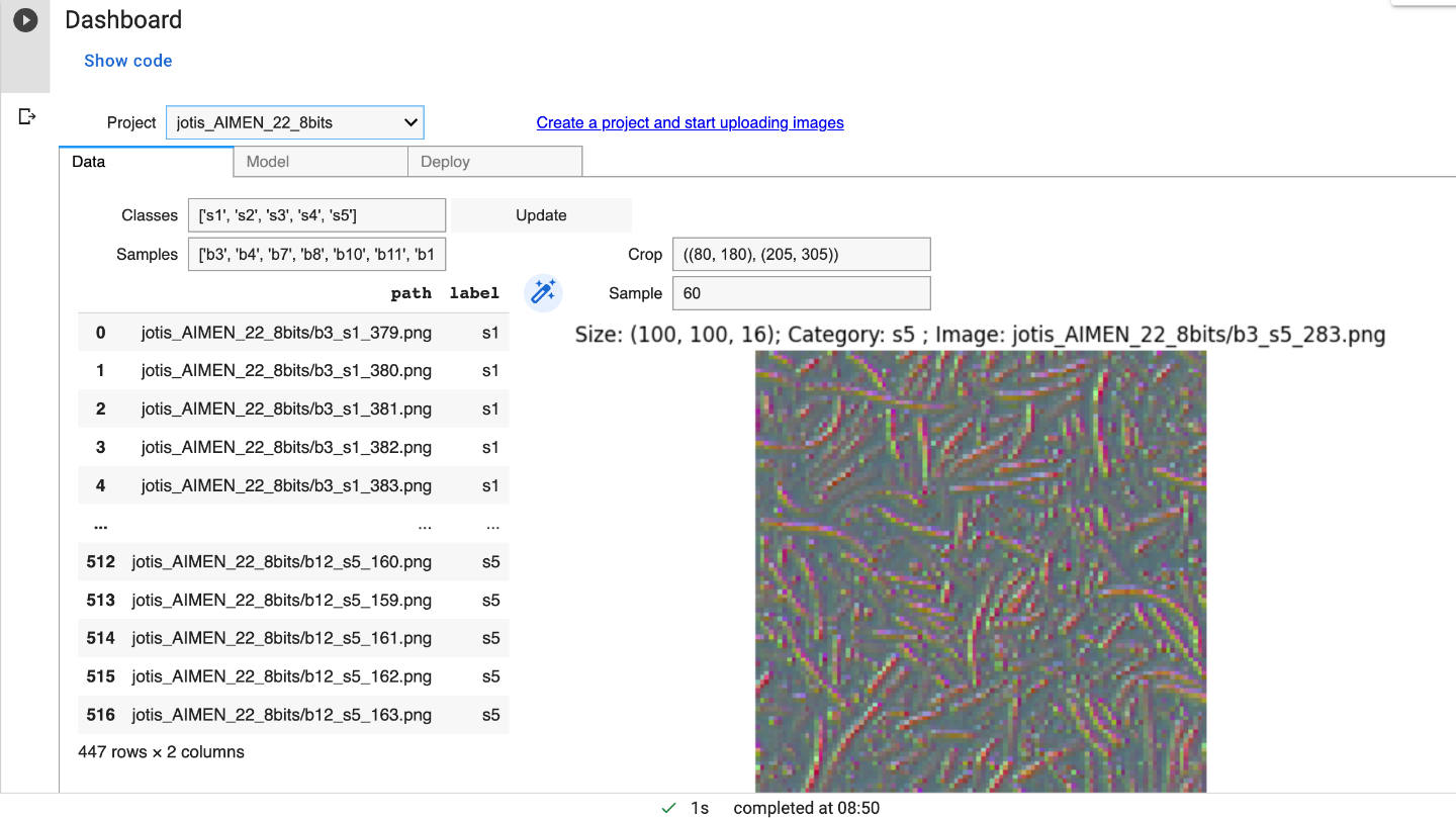 Dashboard for hyperspectral image analysis